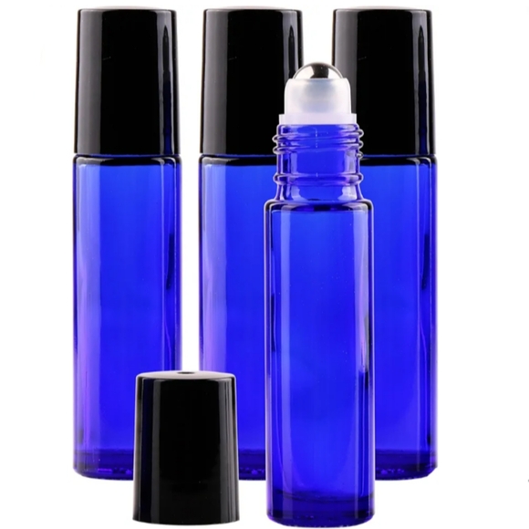 Set of 4 Cobalt Blue Glass Roller Bottles DIY Scents Oils Serums Retro Roll On - Picture 9 of 9